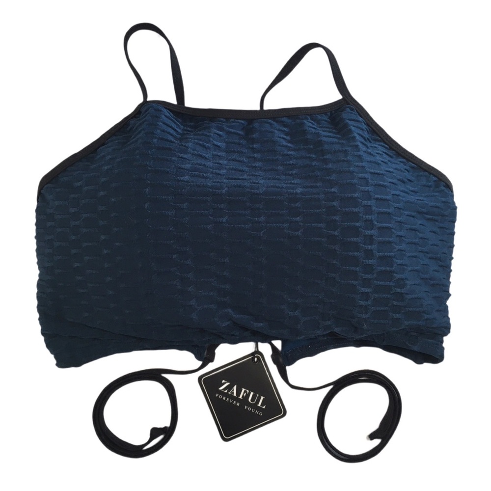 Zaful Navy Honeycomb Swim Top
